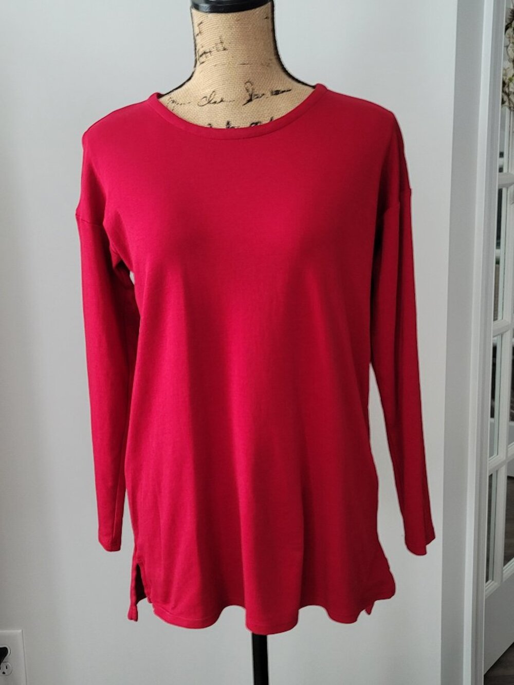 J. Jill Simply Supima Crew Neck Tunic Red long sleeve Pima Cotton Tee X-SMALL
